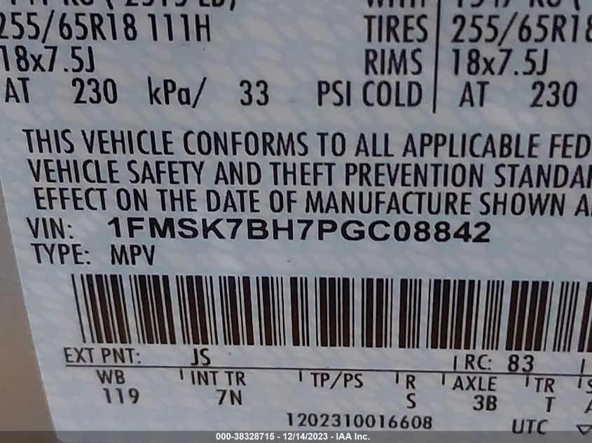 2023 FORD EXPLORER - 1FMSK7BH7PGC08842