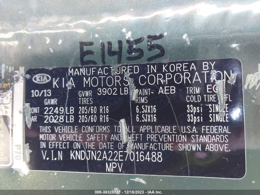 2014 KIA SOUL - KNDJN2A22E7016488