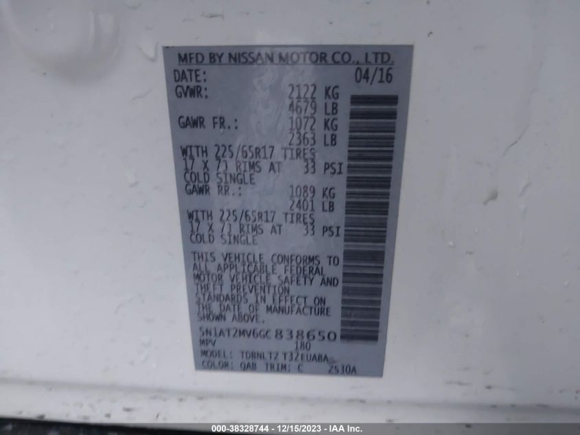 2016 NISSAN ROGUE SV - 5N1AT2MV6GC838650