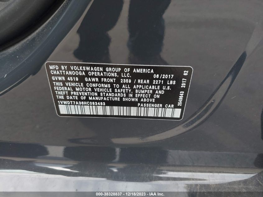 2017 VOLKSWAGEN PASSAT R-LINE - 1VWDT7A36HC083483