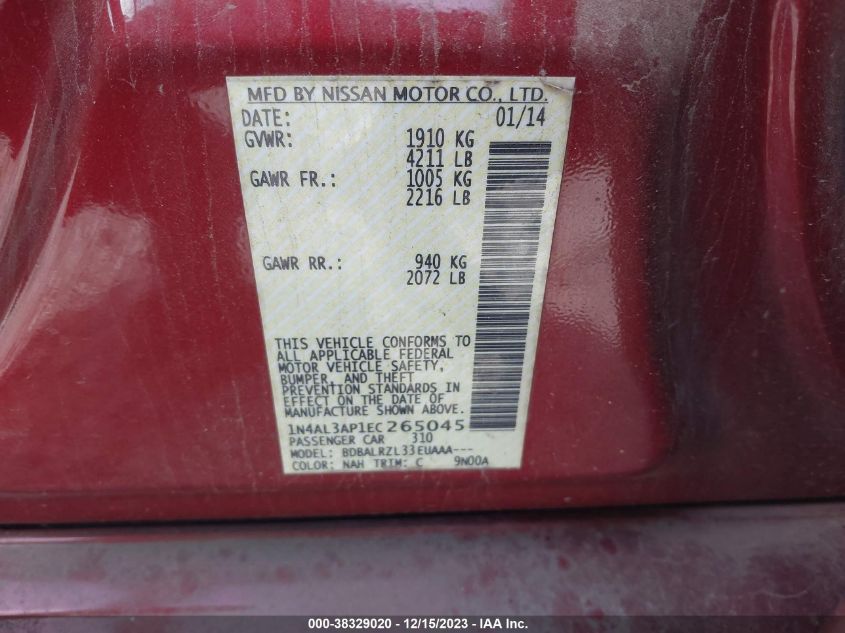 2014 NISSAN ALTIMA 2.5/S/SV/SL - 1N4AL3AP1EC265045