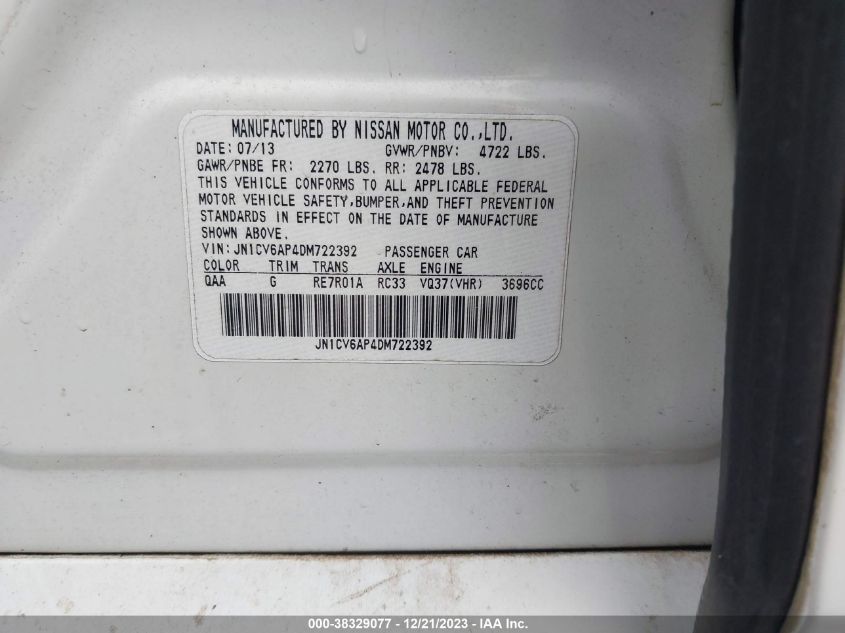 2013 INFINITI G37 JOURNEY - JN1CV6AP4DM722392