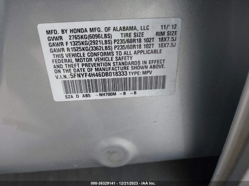 2013 HONDA PILOT EX - 5FNYF4H46DB018333