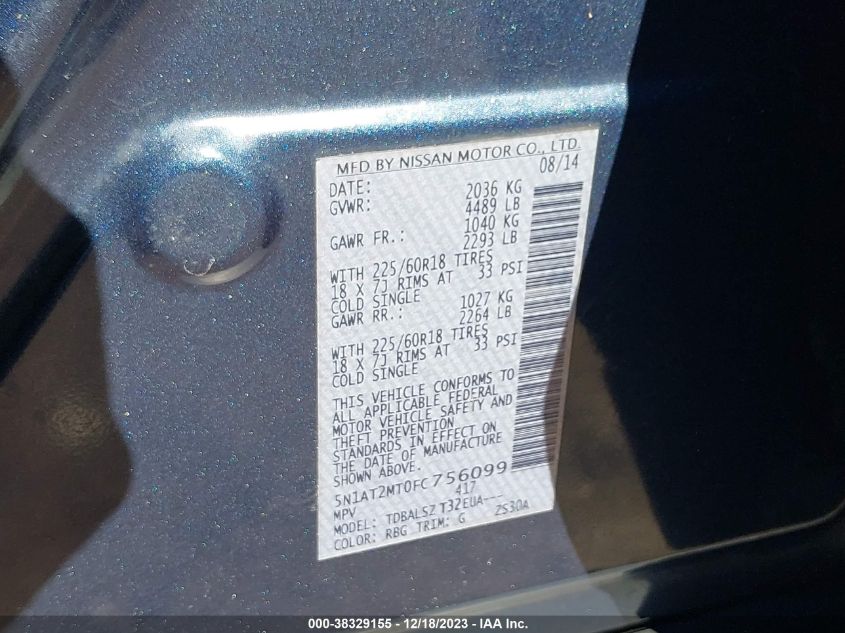 2015 NISSAN ROGUE SL - 5N1AT2MT0FC756099