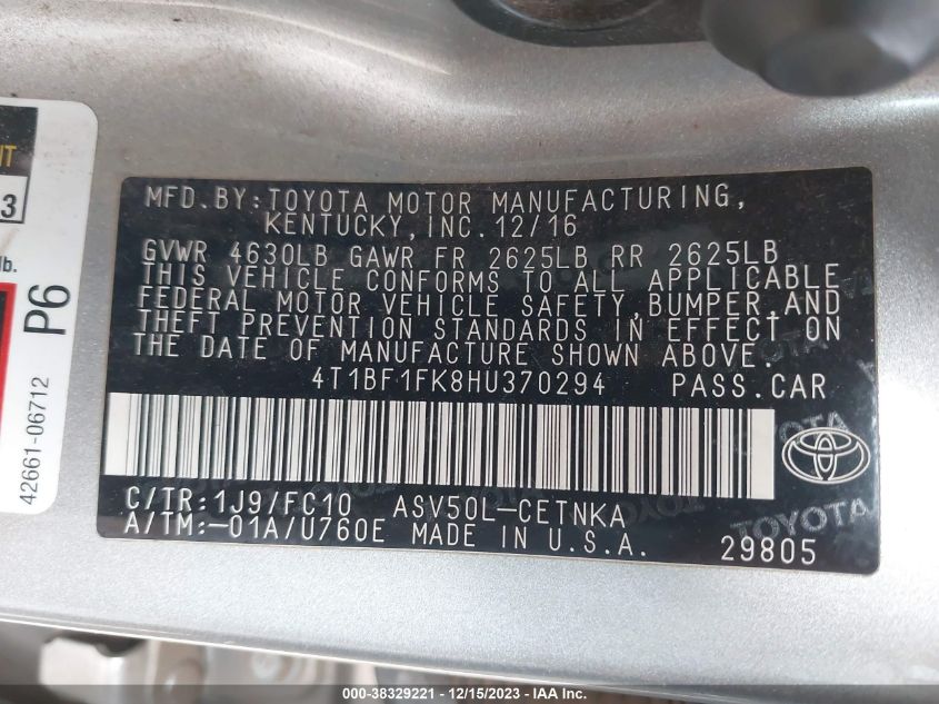 2017 TOYOTA CAMRY LE - 4T1BF1FK8HU370294