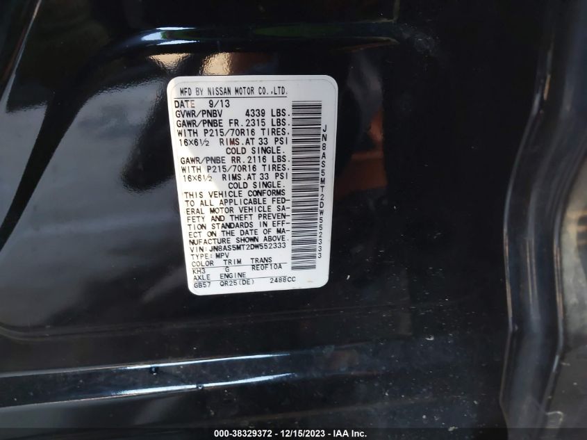 2013 NISSAN ROGUE S - JN8AS5MT2DW552333