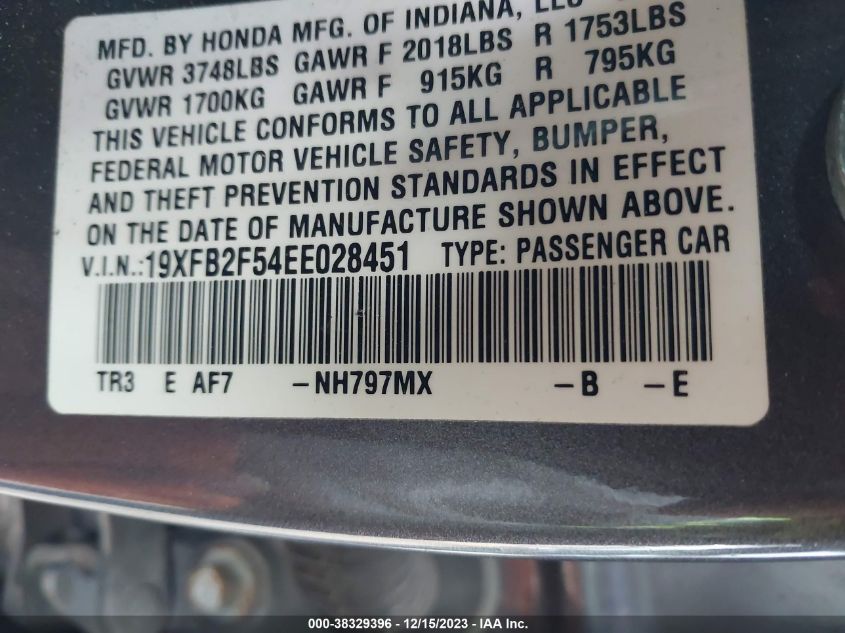 2014 HONDA CIVIC LX - 19XFB2F54EE028451