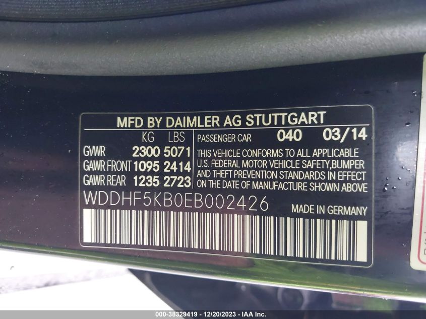 2014 MERCEDES-BENZ E 350 - WDDHF5KB0EB002426