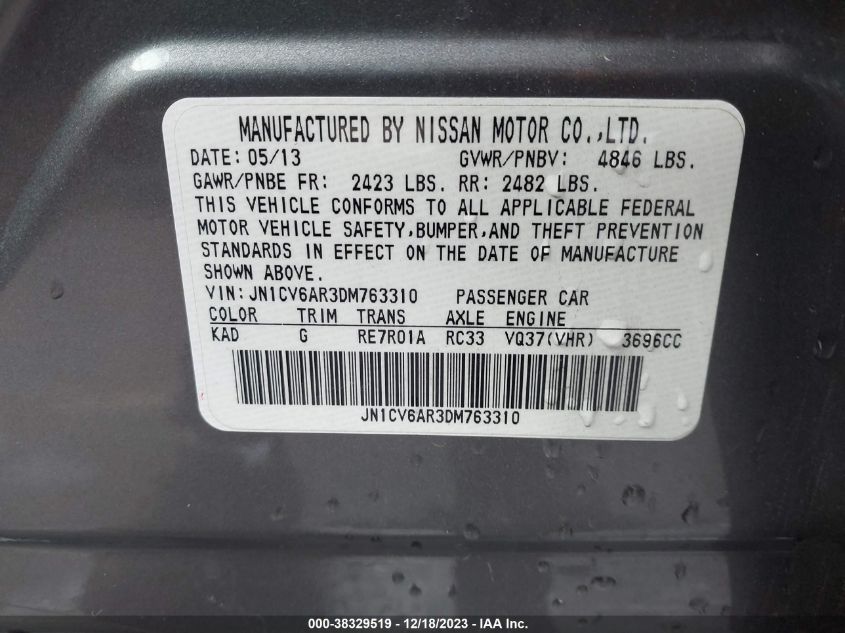 2013 INFINITI G37X - JN1CV6AR3DM763310