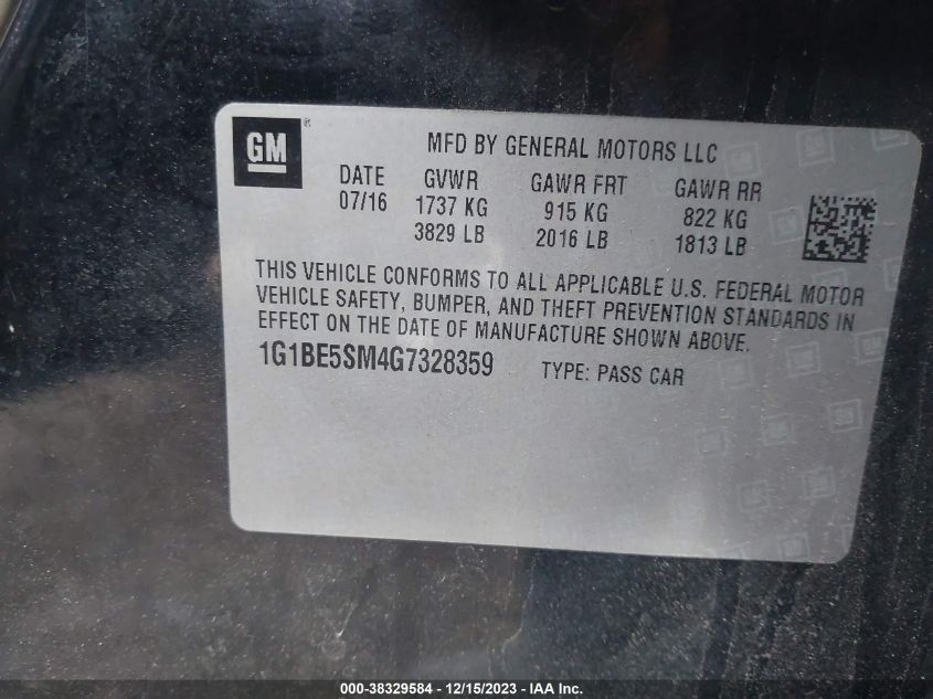 2016 CHEVROLET CRUZE LT AUTO - 1G1BE5SM4G7328359