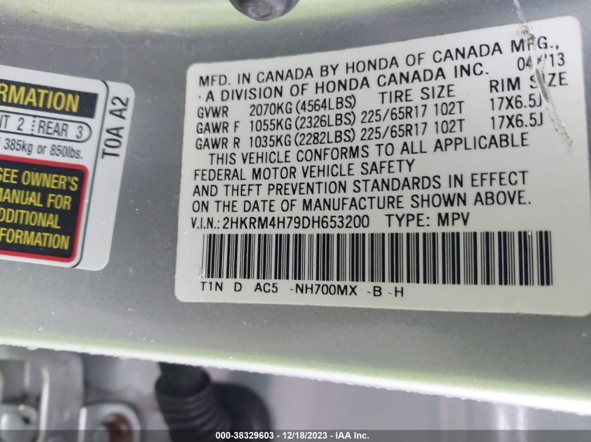 2013 HONDA CR-V EX-L - 2HKRM4H79DH653200