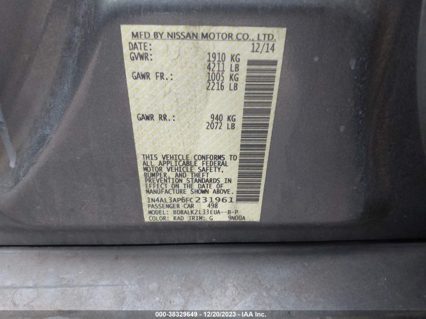 2015 NISSAN ALTIMA 2.5 SV - 1N4AL3AP6FC231961