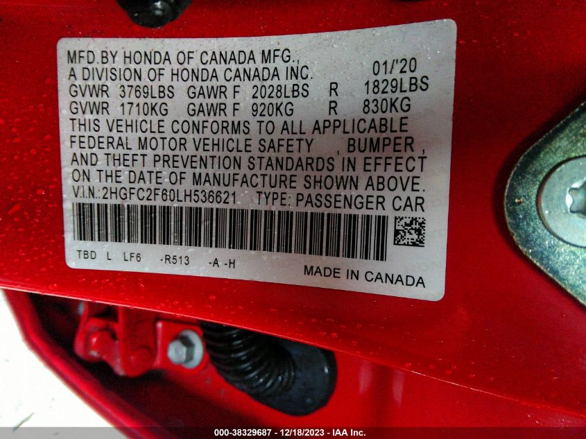 2020 HONDA CIVIC LX - 2HGFC2F60LH536621