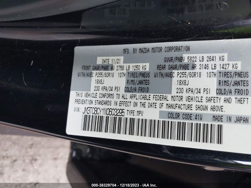 2022 MAZDA CX-9 TOURING - JM3TCBCY1N0603295