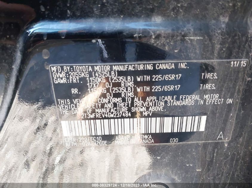 2016 TOYOTA RAV4 XLE - 2T3WFREV4GW237484
