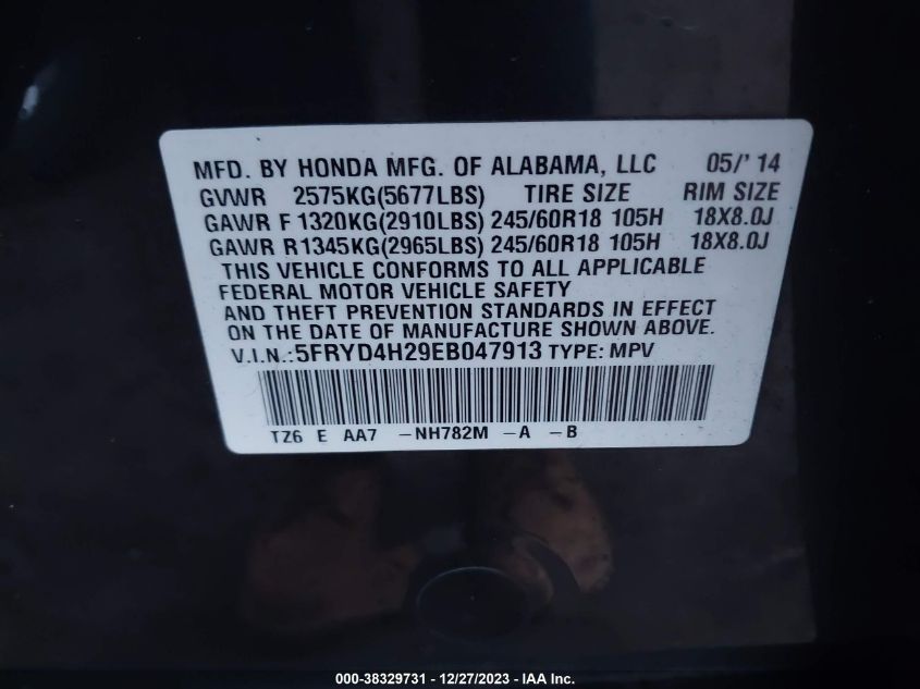 2014 ACURA MDX - 5FRYD4H29EB047913