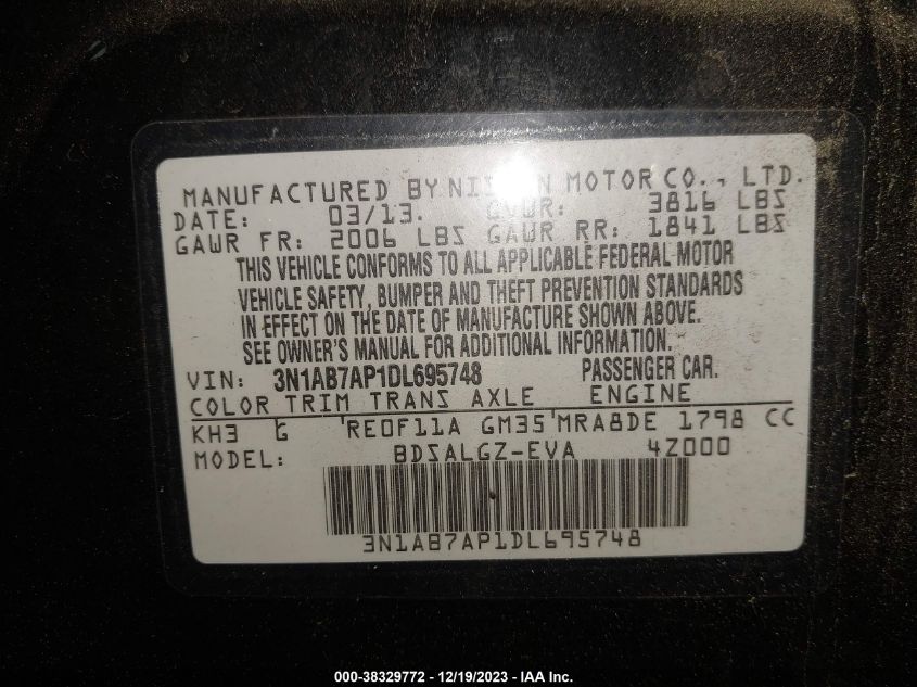 2013 NISSAN SENTRA S/SV/SR/SL - 3N1AB7AP1DL695748