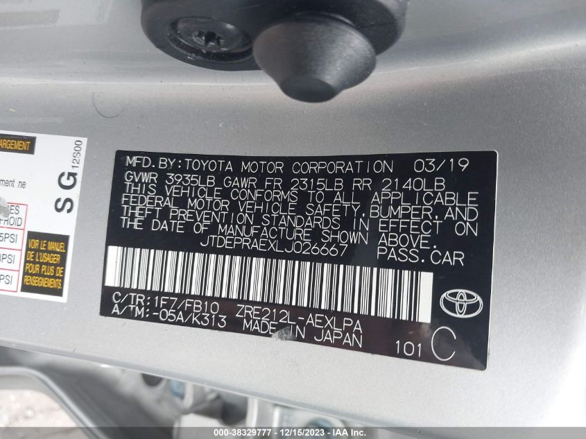 2020 TOYOTA COROLLA LE - JTDEPRAEXLJ026667