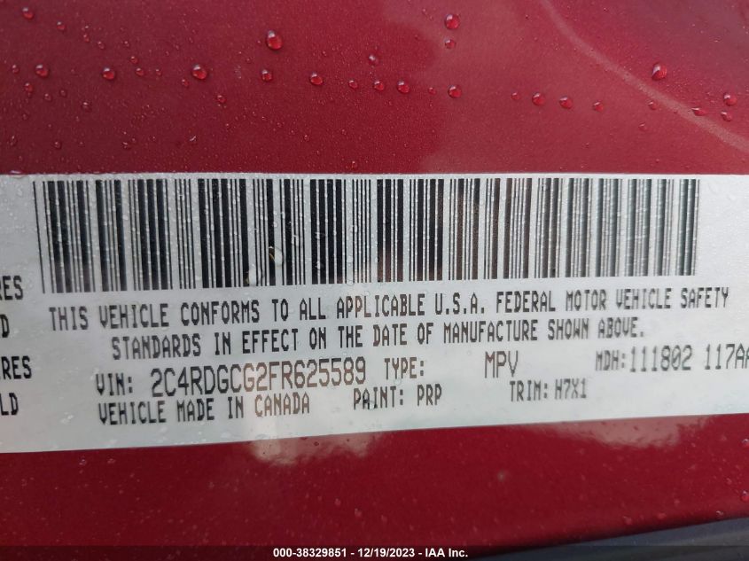 2015 DODGE GRAND CARAVAN SXT - 2C4RDGCG2FR625589