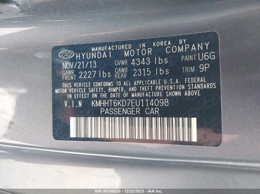 2014 HYUNDAI GENESIS 2.0T PREMIUM - KMHHT6KD7EU114098
