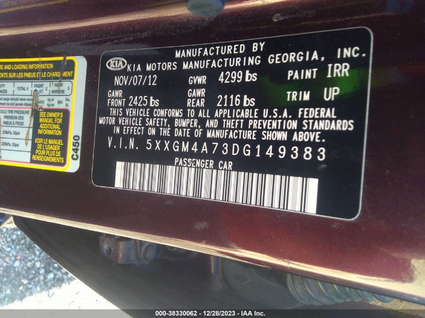 2013 KIA OPTIMA LX - 5XXGM4A73DG149383