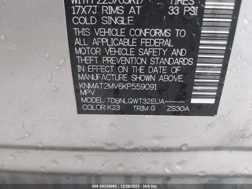 2019 NISSAN ROGUE SV - KNMAT2MV6KP559091