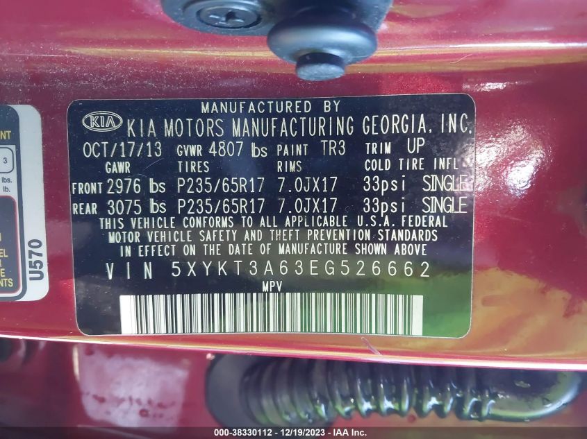2014 KIA SORENTO LX - 5XYKT3A63EG526662