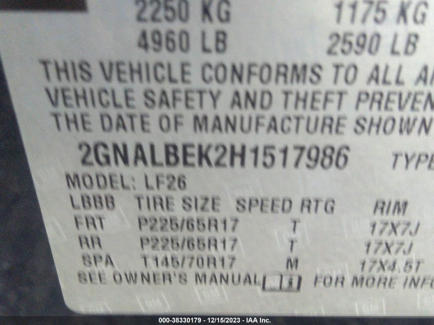 2017 CHEVROLET EQUINOX LS - 2GNALBEK2H1517986