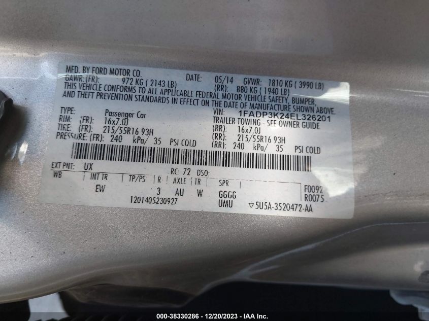 2014 FORD FOCUS SE - 1FADP3K24EL326201