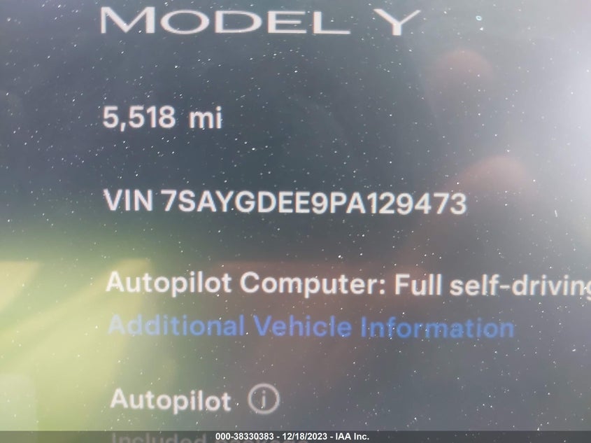 VIN 7SAYGDEE9PA129473 2023 TESLA MODEL Y