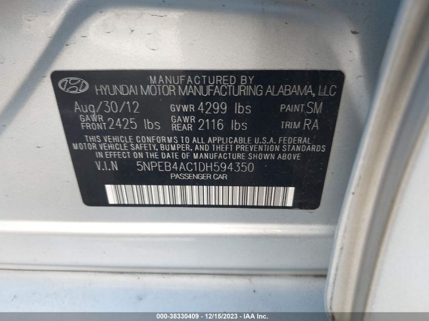 2013 HYUNDAI SONATA GLS - 5NPEB4AC1DH594350