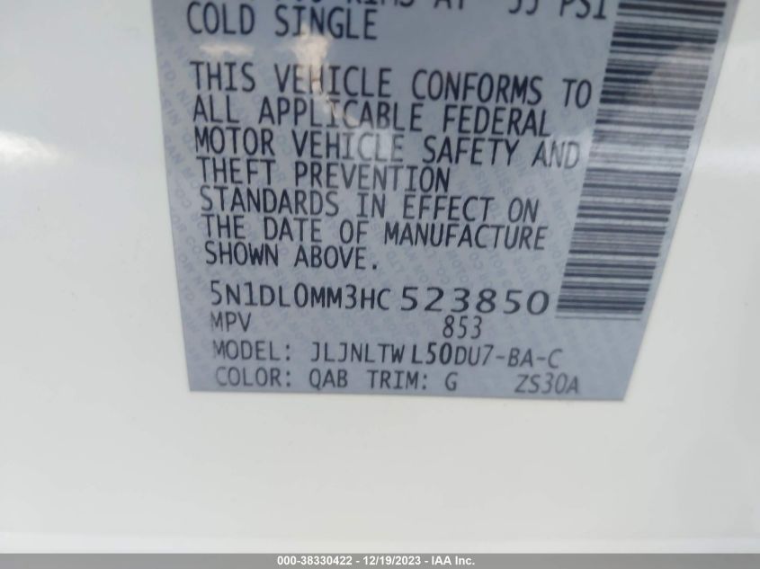 2017 INFINITI QX60 - 5N1DL0MM3HC523850