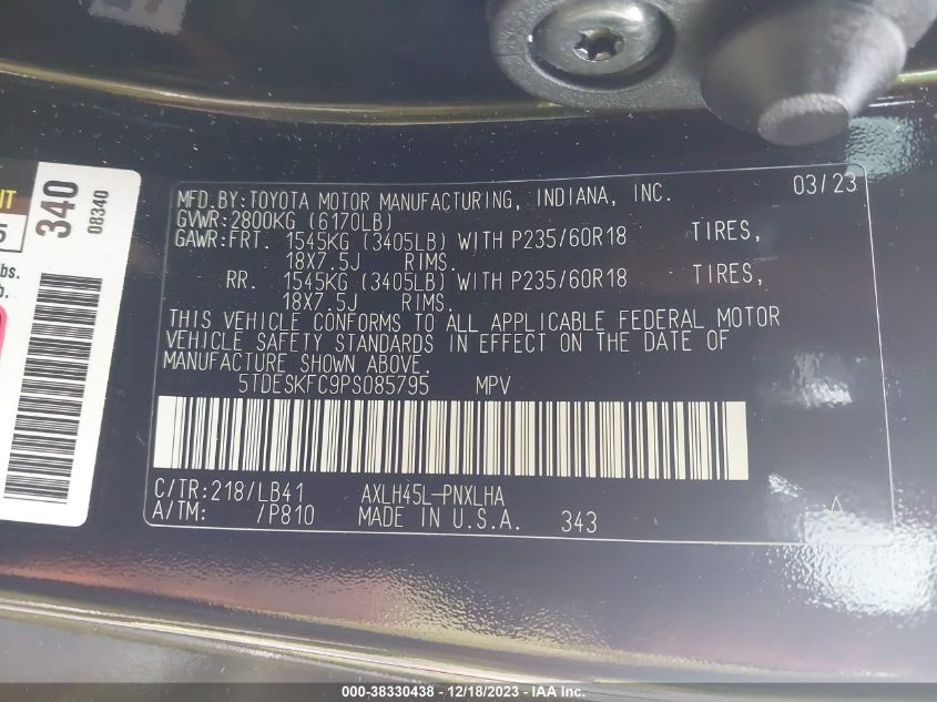 2023 TOYOTA SIENNA LIMITED/PLATINUM - 5TDESKFC9PS085795