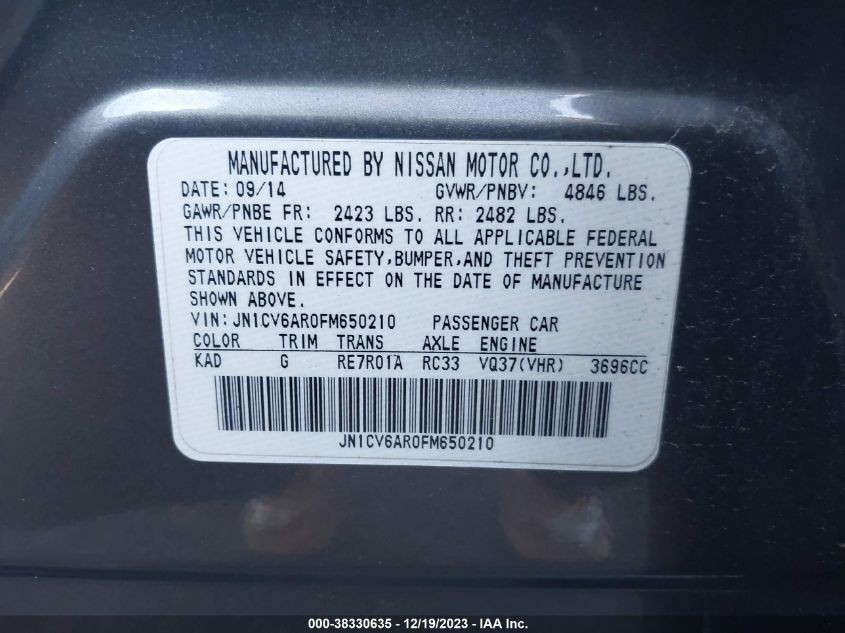 2015 INFINITI Q40 JN1CV6AR0FM650210