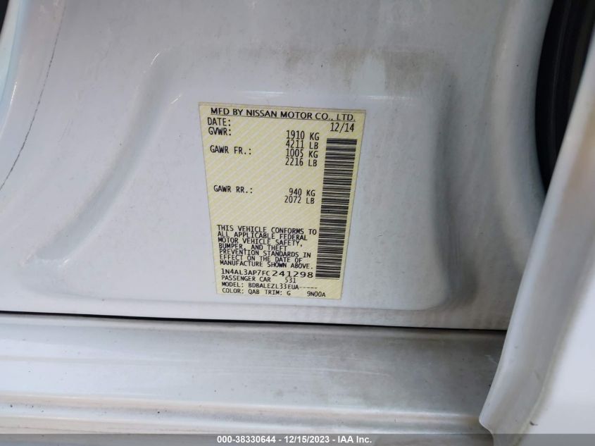 2015 NISSAN ALTIMA 2.5/2.5 S/2.5 SL/2.5 SV - 1N4AL3AP7FC241298