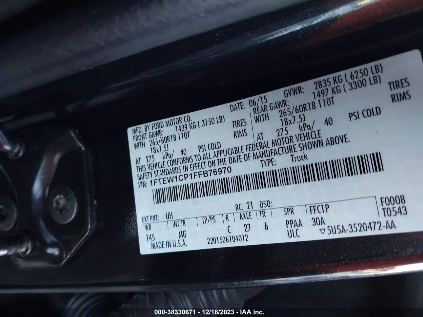 2015 FORD F-150 XLT - 1FTEW1CP1FFB76970