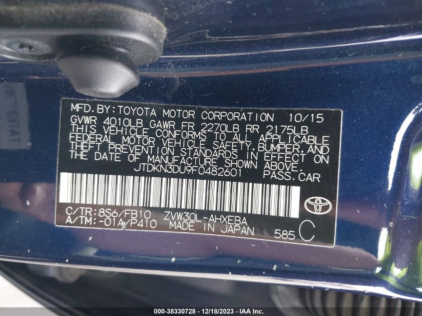 2015 TOYOTA PRIUS - JTDKN3DU9F0482601