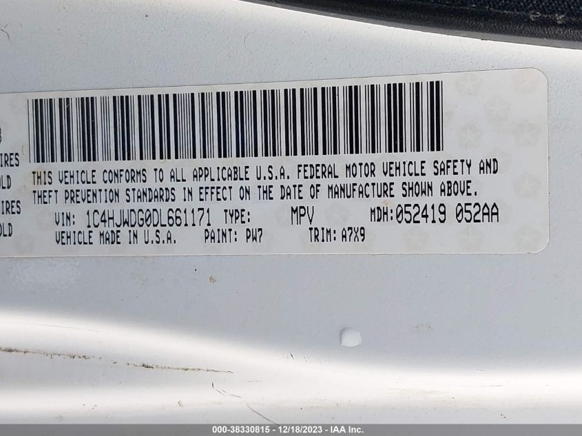 2013 JEEP WRANGLER UNLIMITED SPORT - 1C4HJWDG0DL661171