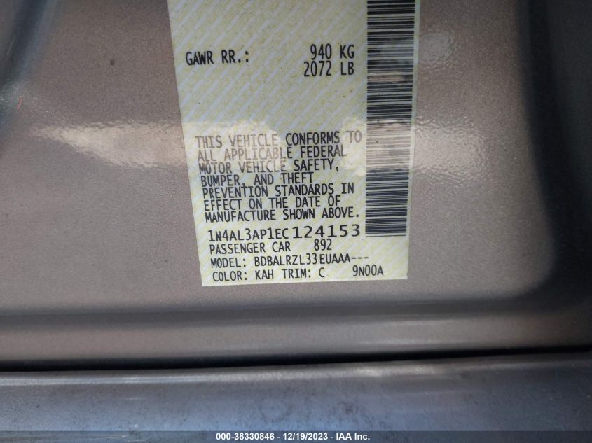 2014 NISSAN ALTIMA 2.5/S/SV/SL - 1N4AL3AP1EC124153