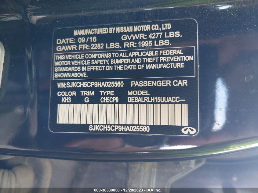 2017 INFINITI QX30 PREMIUM SJKCH5CP9HA025560
