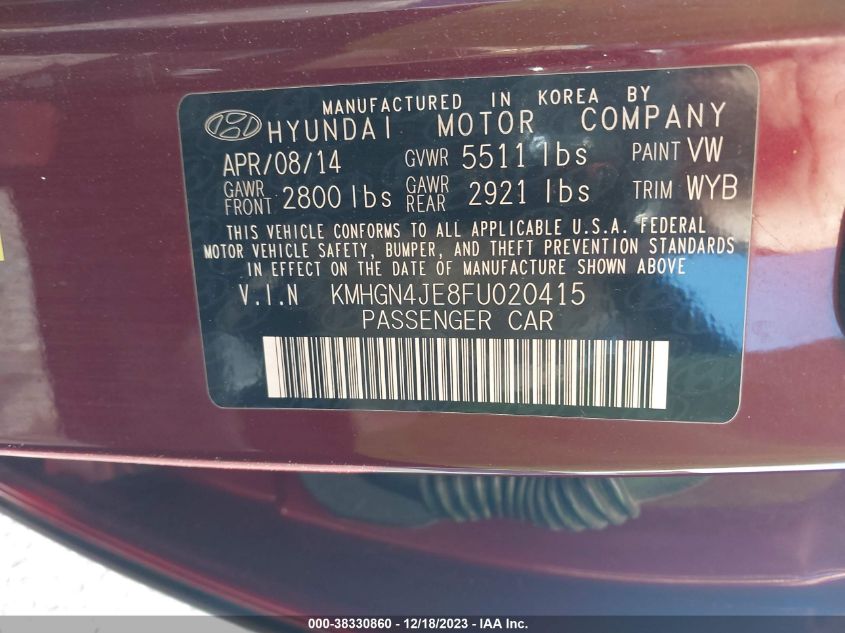 2015 HYUNDAI GENESIS - KMHDN4JE8LU020415