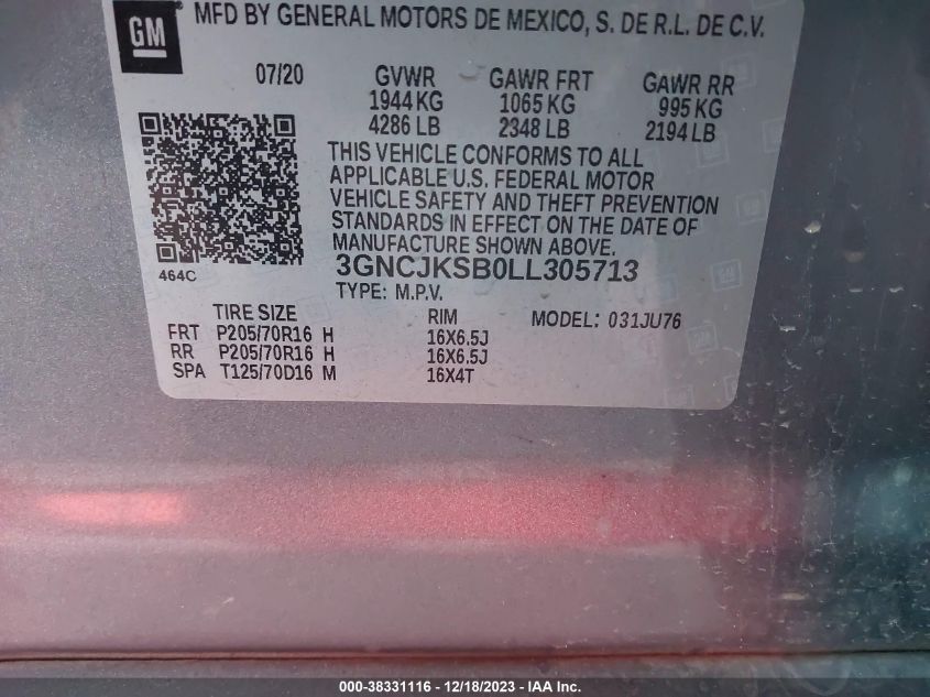 2020 CHEVROLET TRAX LS - 3GNCJKSB0LL305713