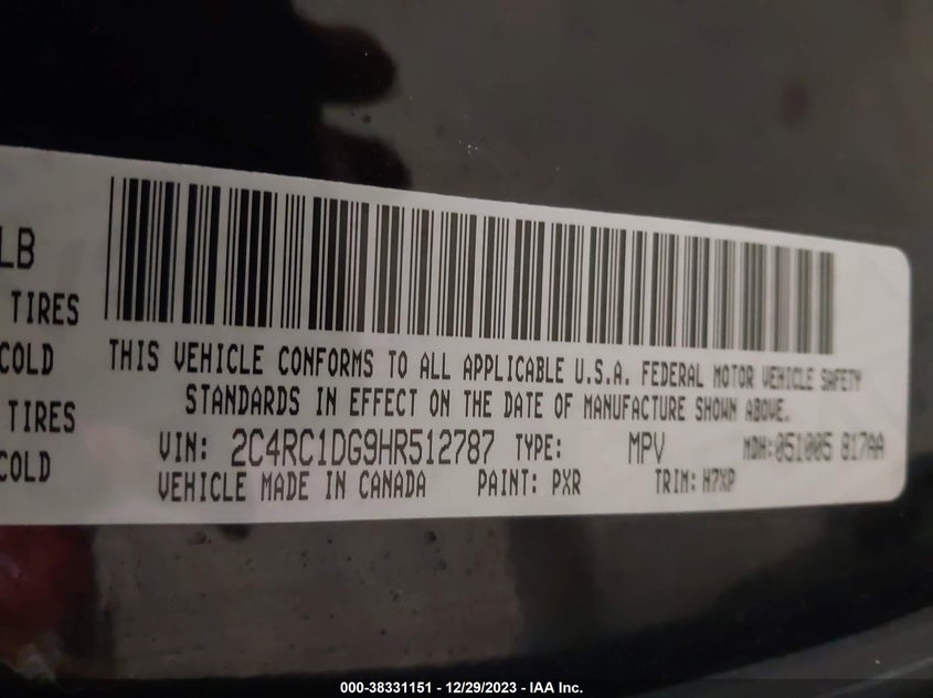 VIN 2C4RC1DG9HR512787 2017 CHRYSLER PACIFICA TOURING