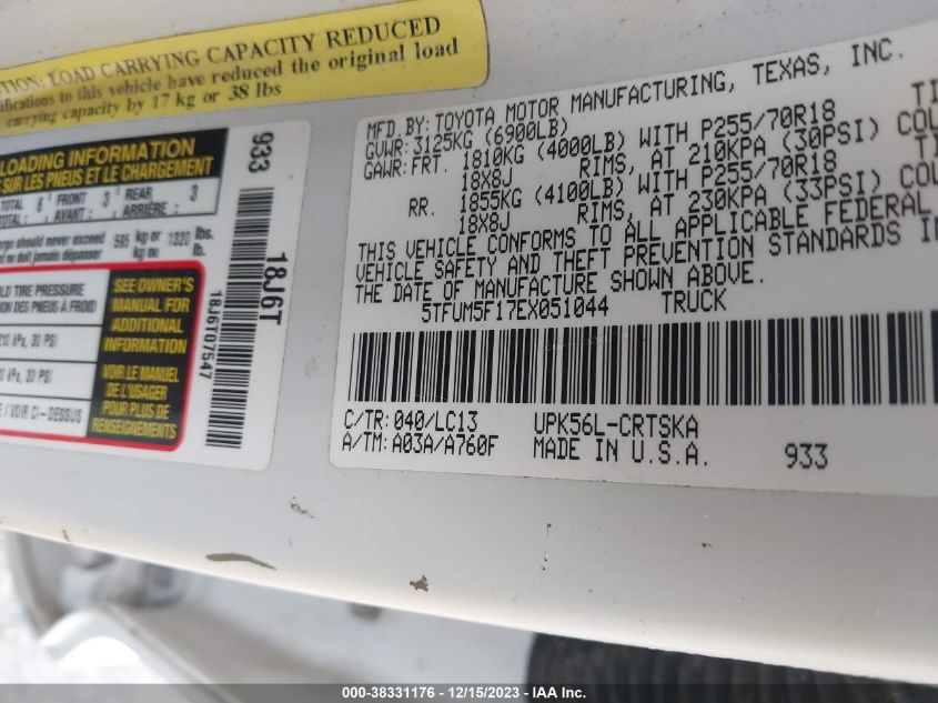 2014 TOYOTA TUNDRA SR 4.6L V8 5TFUM5F17EX051044