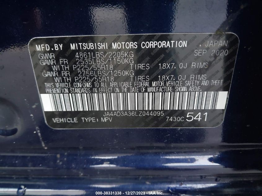 2020 MITSUBISHI OUTLANDER LE 2.4/SE 2.4/SEL 2.4/SP 2.4 - JA4AD3A36LZ044095