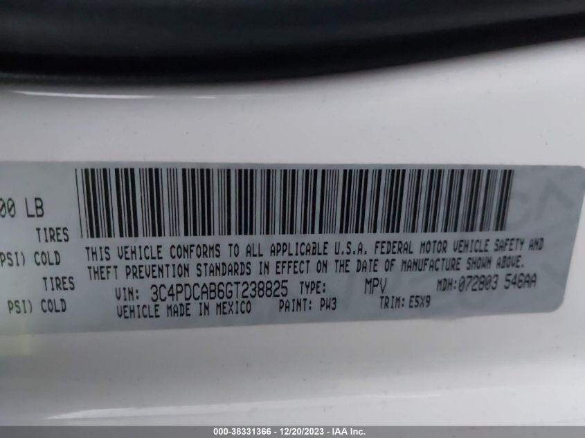 2016 DODGE JOURNEY SE - 3C4PDCAB6GT238825