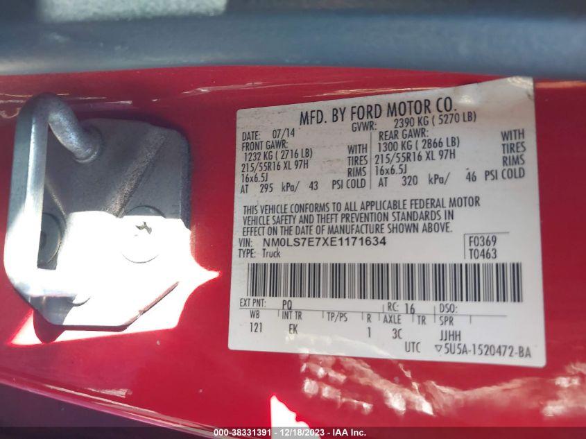 2014 FORD TRANSIT CONNECT XL - NM0LS7E7XE1171634