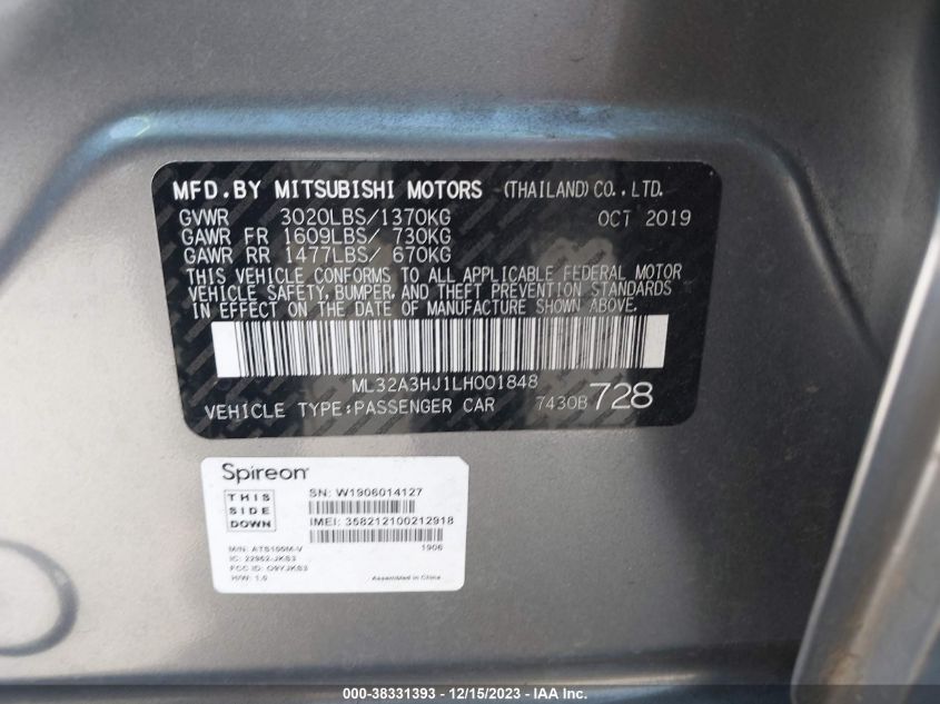 2020 MITSUBISHI MIRAGE SE - ML32A3HJ1LH001848