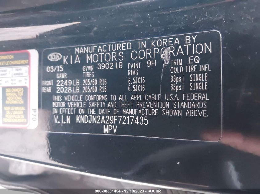 2015 KIA SOUL - KNDJN2A29F7217435