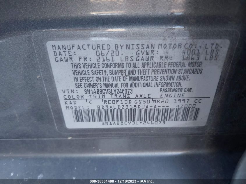 2020 NISSAN SENTRA SV XTRONIC CVT - 3N1AB8CV3LY246073